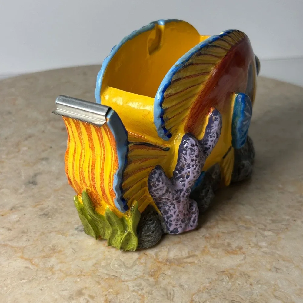 FIGI Graphic Fish Tape Dispenser Yellow Tropical Coral Reef Resin MISSING INSERT